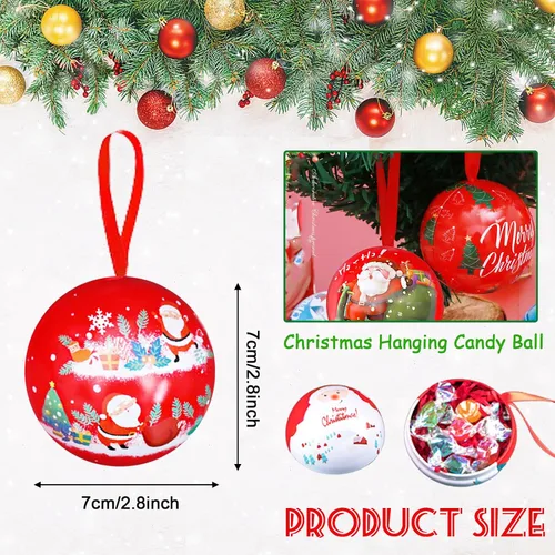 Vista 2 de Paquete de 12 cajas de bolas de caramelo de Navidad, decoración para colgar, hojalata de bolas de árbol de Navidad, frascos colgantes