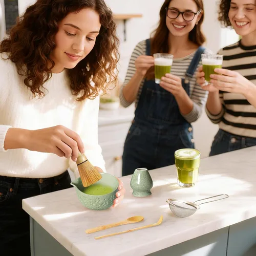 Vista 8 de Juego de té de batidor matcha: kit de matcha japonés – Cuenco de cerámica de bambú con soporte para cuchara medidora, cuchara medidora, práctica