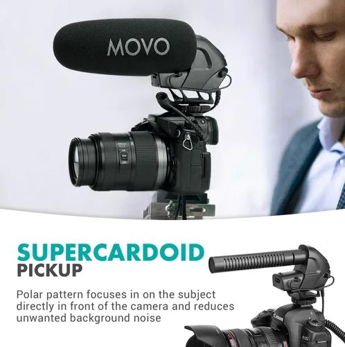 Vista 4 de Movo VXR3031 Micrófono de escopeta – Micrófono supercardioide en cámara con filtro de paso alto de 2 pasos, control de nivel de audio de 3 etapas