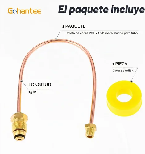 Vista 7 de Regulador de propano Coleta de cobre POL x 1/4' NPT rosca de tubo macho