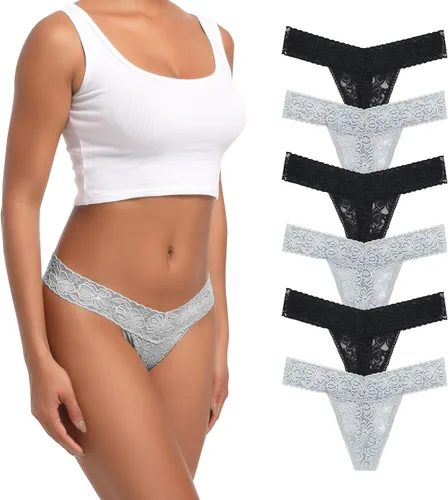 Vista 13 de Tangas de encaje para mujer, talla grande, ropa interior sexy con espalda en T elástica, ropa interior para mujer, paquete de 5/6/10