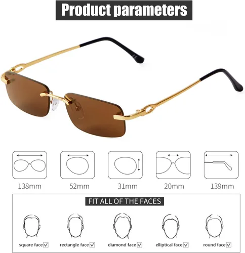 Vista 4 de JUDOO Retro Rimless Rectangle Sunglasses for Men Women Trendy Frameless Tinted Lens Eyewear