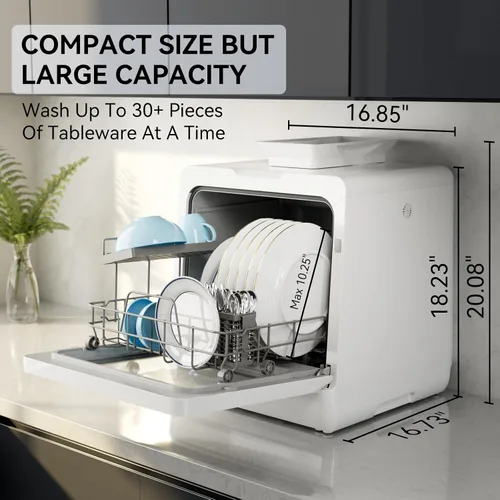 Vista 2 de Hermitlux Lavavajillas para encimera, 7 programas de lavado, mini lavavajillas portátil con tanque de agua integrado de 5 litros para apartamentos