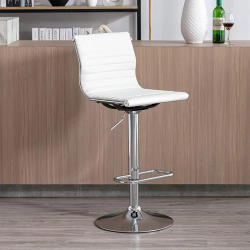 Vista 17 de LZAREAL Juego de 2 taburetes de bar de metal con altura ajustable, diseño moderno de piel sintética blanca sin brazos con base cromada para isla