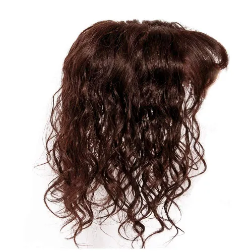 Vista 3 de Parte superior de cabello rizado en forma de U hecha a mano, pieza de cabello humano ondulado, 100% cabello humano con flequillo, postizo superior