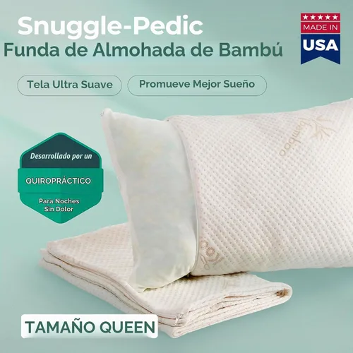 Vista 2 de Snuggle-Pedic funda de almohada extraíble con cierre de material de bambú lujoso Kool-Flow Blanco