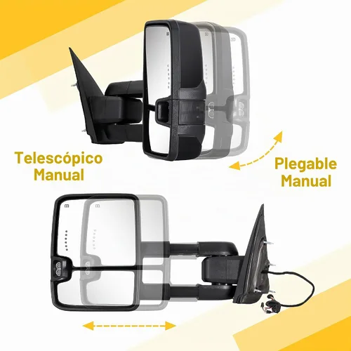 Vista 4 de Espejos de remolque negros para Chevy Silverado GMC Sierra 2014-2018 Turn Signal Backup Lamp Running Light Temp Sensor Heated Power Glass Manual