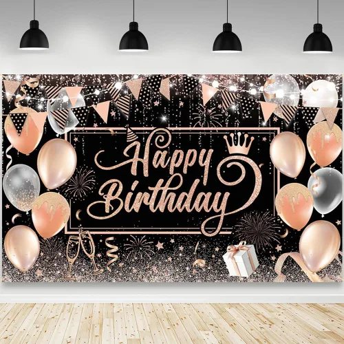 Vista 8 de AIBIIN Telón de Fondo de Feliz Cumpleaños Dorado y Azul Fondo de Fotografía Globo Azul Decoraciones de Fiesta de Cumpleaños Pancarta Accesorios