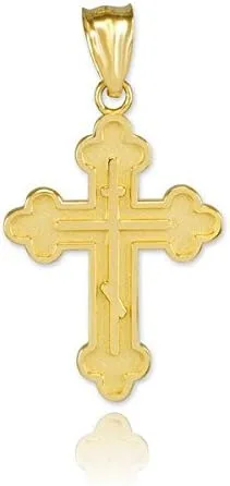 Vista 2 de Collar con colgante de cruz ortodoxa del este de oro de 14 quilates de FDJ