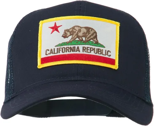 Vista 2 de e4Hats.com Gorra de malla de sarga parcheada con bandera del estado de California