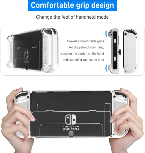 Vista 4 de RHOTALL Transparent Case for Nintendo Switch OLED, Clear Dockable Shell Compatible with Switch OLED and Joycon Controller, Comfort Grip Case with