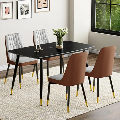 Vista 64 de Juego de 4 mesas de comedor negras para mesa de comedor de 4,50 pulgadas para 4, sillas de cocina de piedra sinterizada, fácil de montar, adecuado