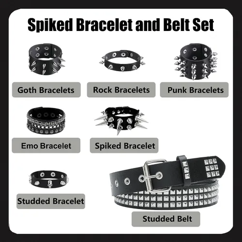 Vista 3 de YMO Black Studded Belt, Spiked Bracelets Emo Belt Spike Bracelet Rivet Studded Bracelets Grunge Punk Accessories for Men Women