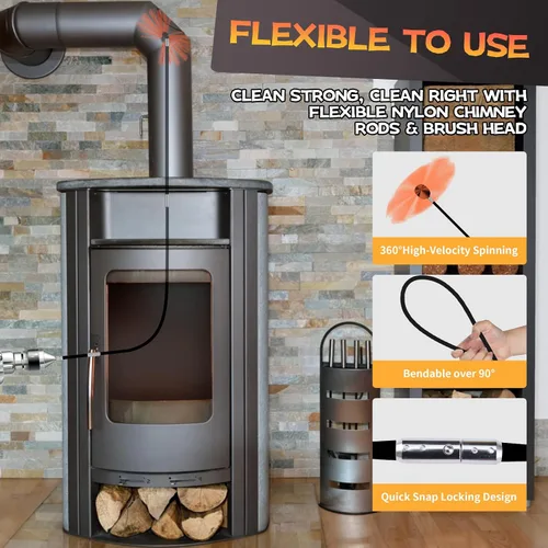 Vista 4 de Kit de limpieza de chimeneas de 16 pies, kit de limpieza de chimenea con 5 varillas de chimenea flexibles de nailon negro, sistema de limpieza