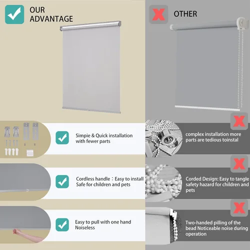 Vista 3 de Changshade Persianas Enrollables Opacas sin Cordón para Ventanas, Persianas de Parada Libre con Cenefa, Aislamiento Térmico Protección UV Gris
