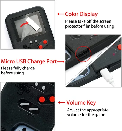 Vista 7 de Funda de Gameboy para iPhone 11 Pro, diseño retro de 36 juegos clásicos, funda de juego con pantalla de video a color para iPhone, cubierta Negro