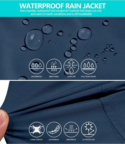 Vista 3 de Little Donkey Andy Chaqueta impermeable para hombre, ligera, con capucha, para senderismo, golf, viajes, pesca