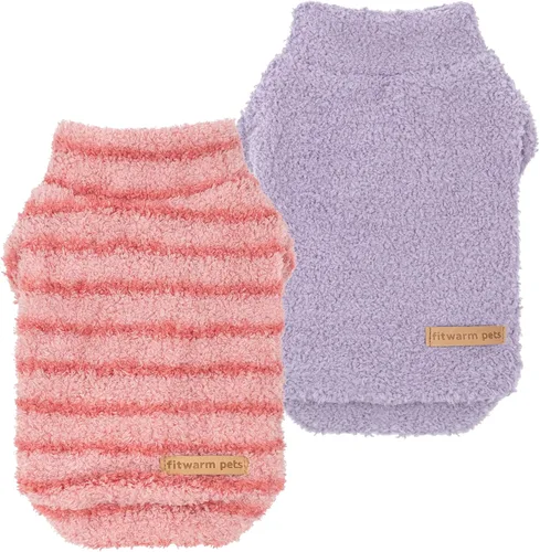 Vista 11 de Fitwarm 2 Pack Suéter de forro polar a rayas para perro, ropa de invierno cálida para perros pequeños, niño o niña, atuendo de peluche