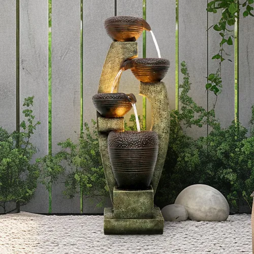 Vista 2 de Fuente moderna para exteriores de 40 pulgadas de alto, 4 fuentes de jardín Crocks con diseño contemporáneo para jardín, patio, terraza, porche