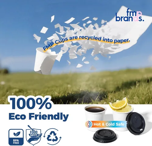 Vista 5 de Fit Meal Prep Paquete de 100 Tazas de Café Desechables de 4 oz con Tapas, Vasos de Papel Premium Para Llevar, Tazas de Café Caliente a Prueba