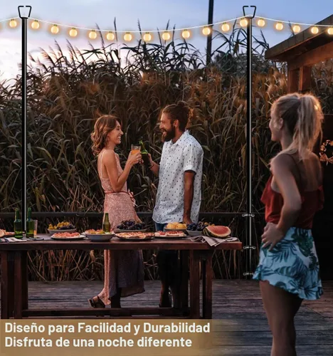 Vista 7 de Queension Postes de Luces de Cadena de Cubierta de 10 Pies para Luces de Cadena Exteriores para Jardín, Patio Trasero, Soporte de Iluminación