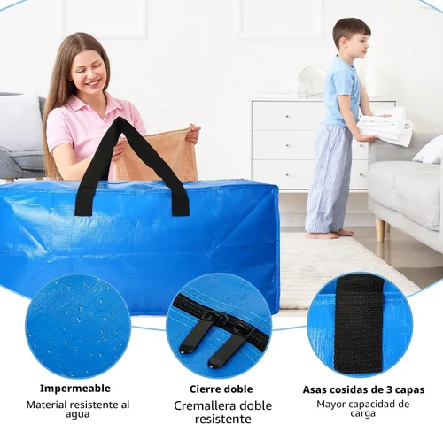 Vista 2 de Paquete de 2 bolsas de almacenamiento extra grandes resistentes – asas fuertes y correas de mochila – Bolsas de almacenamiento que ahorran espacio