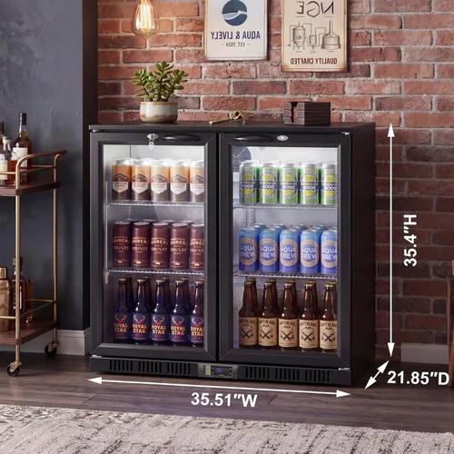 Vista 9 de 35.42" W Commercial Under Counter Beverage Refrigerator, 2 Glass Door Back Bar Cooler, Built-in/Freestanding 7.4Cuft Drink Fridge with LED Light