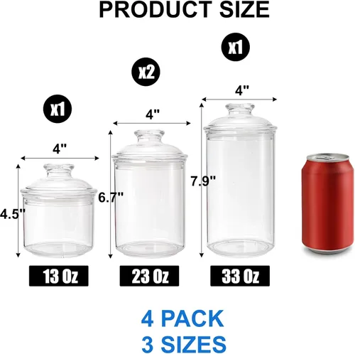 Vista 2 de Paquete de 4 tarros de plástico transparente para boticario, recipientes de almacenamiento de plástico con tapa hermética, soporte de bolas