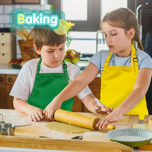 Vista 6 de Juego de 24 delantales para niños de 12 colores, XL para niños de 7 a 13 años, delantales de chef para niños, pintura para cocina, cocina, hornear