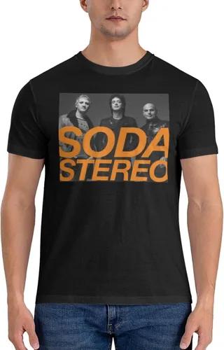 Vista 3 de Soda Music and Stereo - Camiseta de manga corta para hombre, diseño casual, cuello redondo, unisex, color negro
