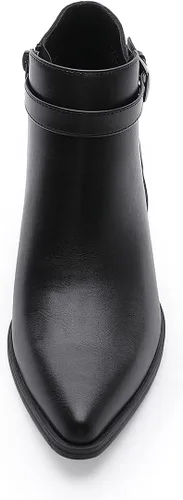 Vista 5 de CentroPoint Botines de cuero con tacón de bloque para mujer, puntera puntiaguda, con cremallera lateral