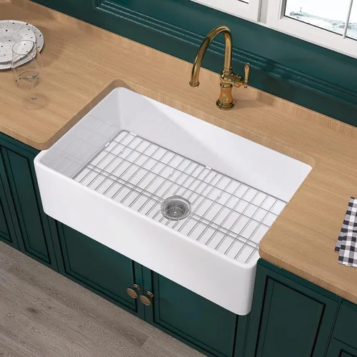 Vista 20 de Miuara Farmhouse - Fregadero de cocina frontal con delantal de arcilla refractaria de hueso de 33 x 18 pulgadas For kitchen, Heavy duty fireclay