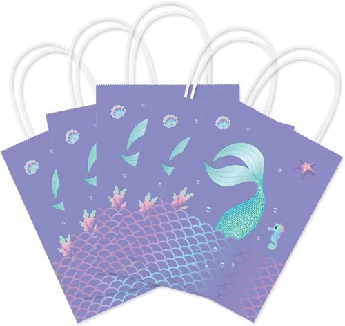 Vista 2 de YOMINY Bolsas de fiesta de sirena, 12 paquetes de bolsas de papel de regalo de sirena y bolsas de papel para fiesta temática de sirena, suministros
