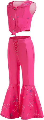 Vista 3 de BILOPER 3Pcs Pink Cowboy Costume Girls Toddler Movie Doll Costume Set Halloween Cosplay 4-12Years