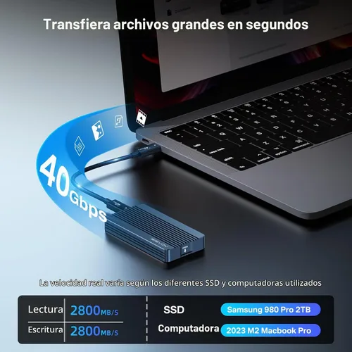 Vista 2 de ACASIS Carcasa SSD M.2 NVMe de 40 Gbps, con ventilador de refrigeración, TBU 405 para M1 M2 Pro/Max, compatible con USB4/USB3.2/3.1/3.0/2.0, soporte