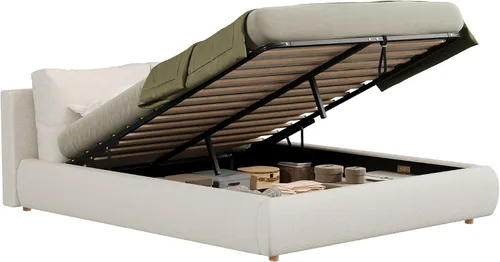 Vista 5 de Harper & Bright Designs Cama de plataforma de almacenamiento hidráulica de tamaño Queen con cabecero, lujoso marco de cama tapizado Boucle con 2