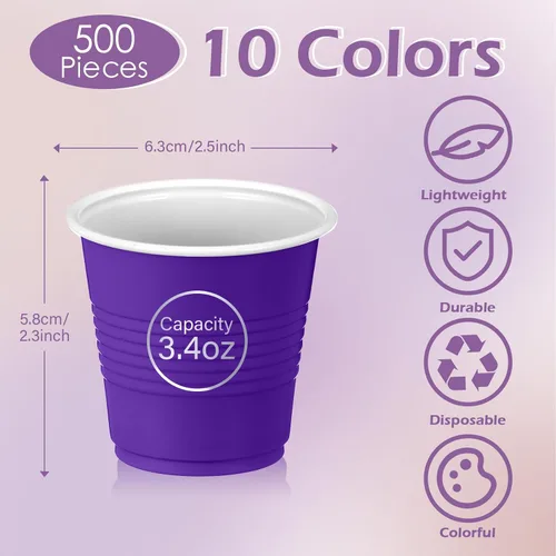 Vista 2 de Eaasty Paquete de 500 vasos de plástico de 3 onzas a granel desechables para baño, vasos de plástico coloridos, vasos de plástico para fiestas