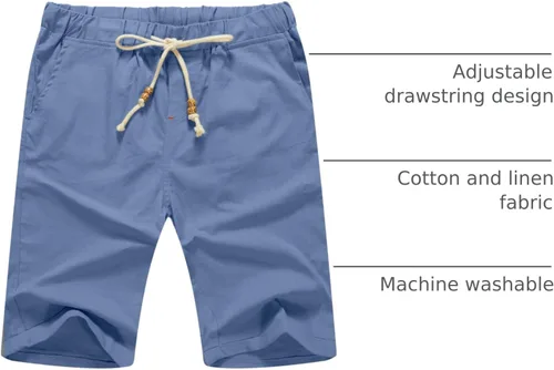 Vista 30 de Sailwind Pantalones cortos de lino para hombre, pantalones cortos casuales de playa con cordón