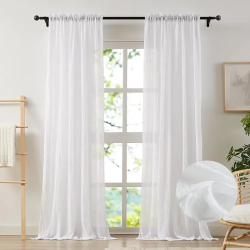 Vista 19 de Anpark - Cortinas traslúcidas de terracota de 96 pulgadas de largo para dormitorio y sala de estar, elegantes cortinas de lino de algodón