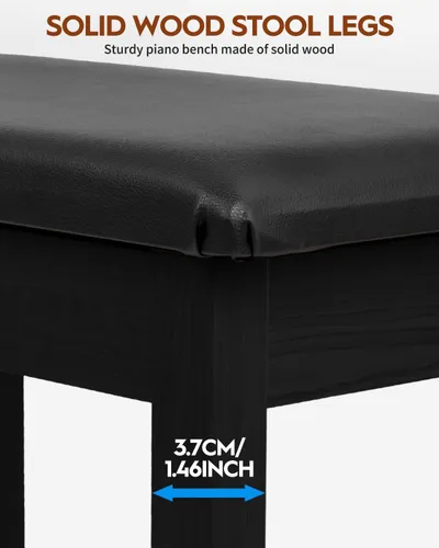 Vista 7 de STRICH Banco de piano con almacenamiento, banco de teclado de madera maciza, taburete con cojín acolchado, color negro