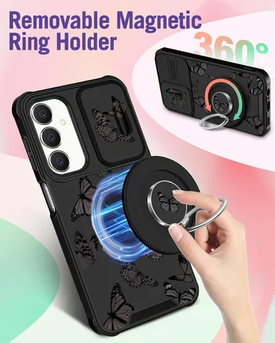 Vista 5 de Funermei Funda para teléfono Samsung Galaxy A15 5G - [2 en 1] Funda para teléfono de mujeres lindas chicas, diseño femenino de mariposa negra