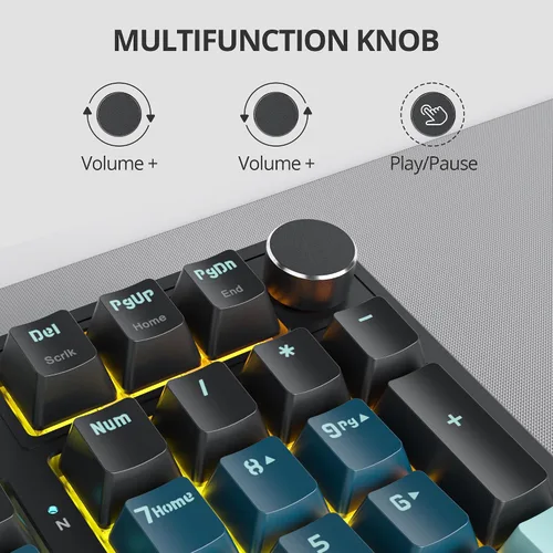 Vista 5 de Junta de teclado para juegos de 98 teclas, teclado personalizado con cable, teclado cremoso intercambiable en caliente con perilla retroiluminada