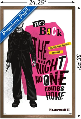 Vista 3 de Trends International Halloween II - Póster de pared con texto en inglés "He's Back", 22.37 x 34.00 pulgadas, versión enmarcada en bronce Versión