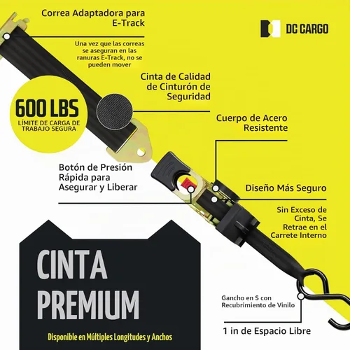 Vista 3 de DC Cargo Mall Correas de trinquete retráctiles - Opciones de montaje E-Track y atornilladas (paquete de 2) 1 pulgada x 6 pies - 4,000 libras