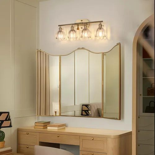 Vista 209 de Shenmoyl Lámparas de baño, lámpara de pared de 2 luces para tocador sobre espejo con pantalla de vidrio tulipán blanco para dormitorio, sala