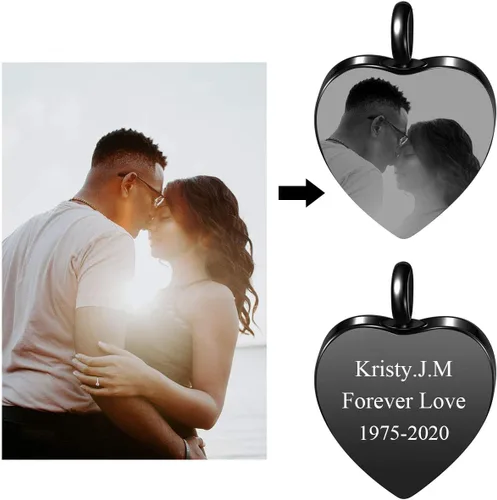 Vista 4 de Personalized Master Collar personalizado de urna de cremación con foto y texto, collar de urna de corazón para cenizas, joyería de recuerdo