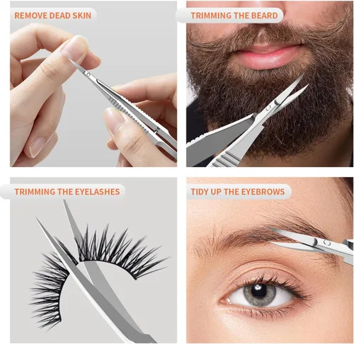 Vista 7 de ZIZZON Tijeras de cutículas extra finas curvadas profesionales precisas punta punta kit de aseo para cejas, pestañas, uñas y piel seca