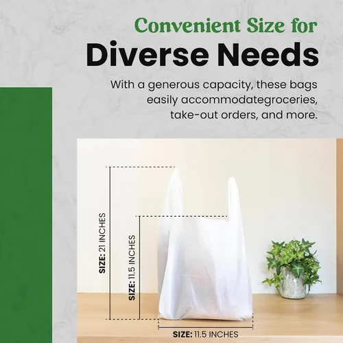 Vista 4 de Bolsa de plástico con asas Camiseta Bolsa de compras para pequeñas empresas Bolsas de plástico reciclables para comestibles Para ir