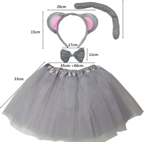 Vista 2 de Kirei Sui Diadema y tutú con orejas de ratón grises y blancas para niños y niñas