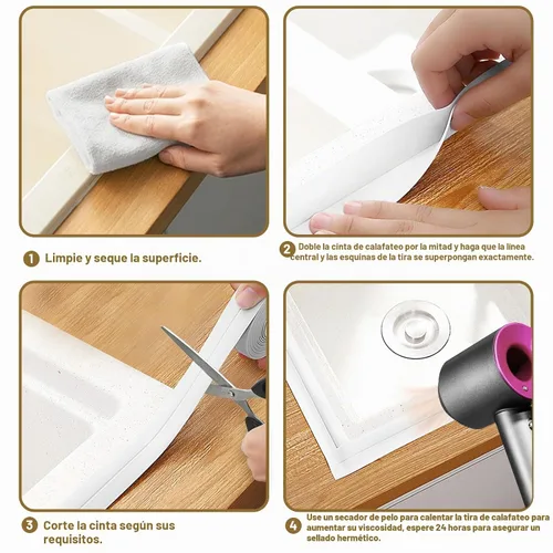 Vista 7 de Cinta de calafateo impermeable autoadhesiva, 2 rollos de cinta de sellado para inodoro, cinta de sellado para tina para cocina, baño, encimera
